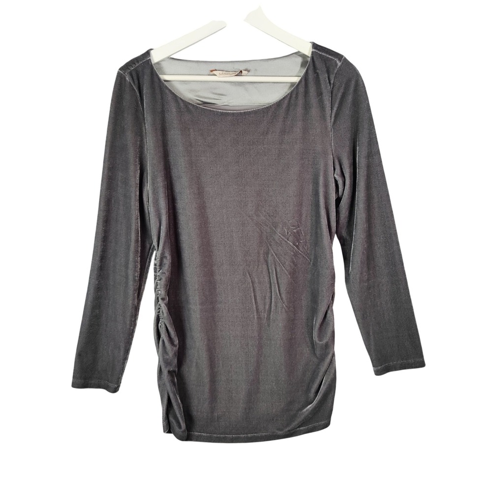 Soft Surroundings Ruched Stretchy Velvet Long Sleeve Top Gray Womens‎ Medium